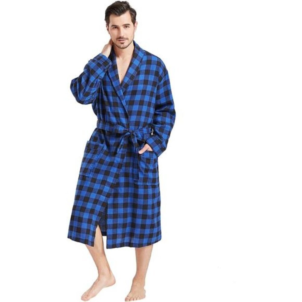 Lightweight Buffalo Plaid Robe for Men Shawl Collar